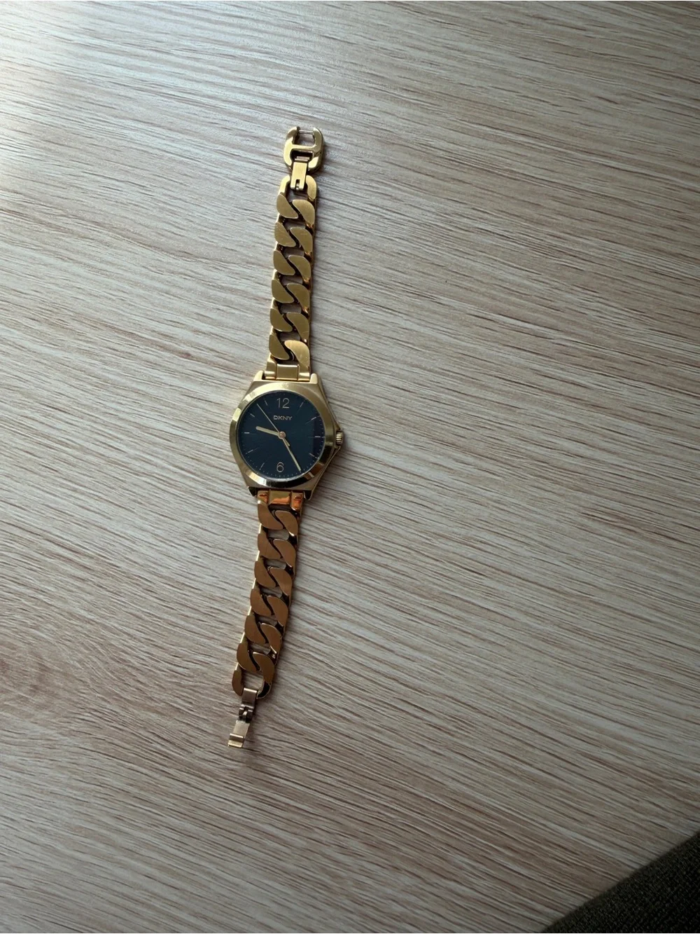 DKNY Gold Tone Bracelet Watch with Black Dial